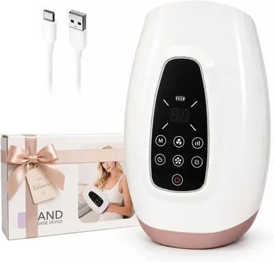 Productafbeelding van Draadloze handmassageapparaat met warmtefunctie, handmassageapparaat met luchtdruk in 3 standen, elektrisch handmassageapparaat, ideaal cadeau voor vrouwen en mannen