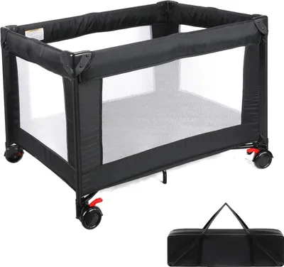 Obrázek produktu pro Přenosná dětská postýlka, přebalovací pult, hrací koutek, černá barva