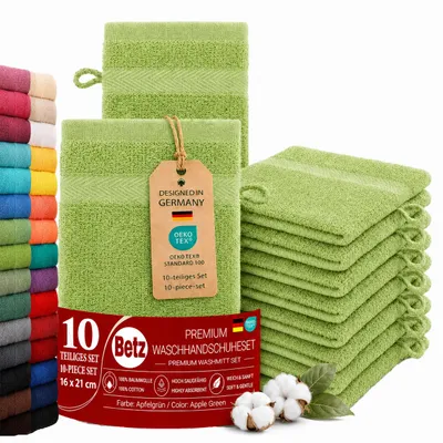 Produktbild von Betz 10 Stück Waschhandschuhe 16x21 cm PREMIUM 100% Baumwolle  Farbe: apfelgrün