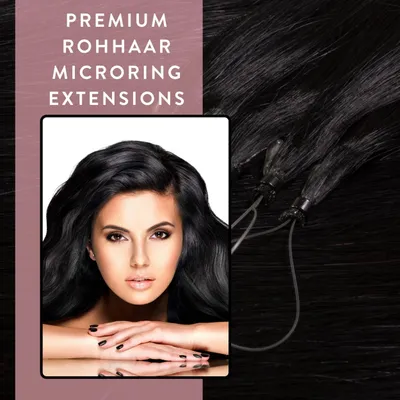 Produktbild von hair2heart Premium Microring Extensions Rohhaar glatt - 25 Strähnen 1g 60cm 4/0 mittelbraun