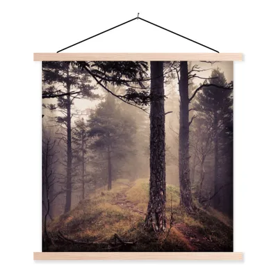 Produktbild von MuchoWow® Textilposter Nebel - Herbstdekoration - Natur - Wald 40x40 cm mit holzfarbenen Rahmen - Posterleiste