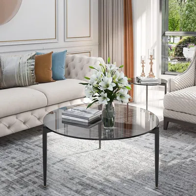Produktbild von Runder Couchtisch Rauchglas Grau Ø80cm Moderner Wohnzimmertisch