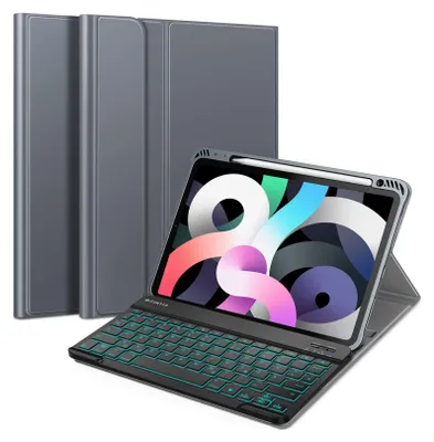 Produktbild von Fintie Hülle mit Tastatur für iPad Air 11" 2024, iPad Air 5 2022/ iPad Air 4 10.9" - Soft TPU Rückseite Schutzhülle mit stifthalter, Abnehmbarer QWERTZ Tastatur mit Hintergrundbeleuchtung, Himmelgrau