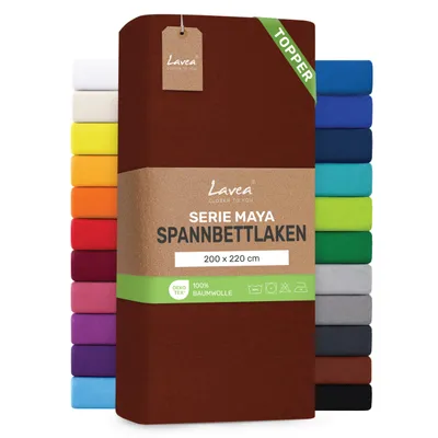 Produktbild von Lavea® Topper Spannbettlaken 200x220 cm, Maya 100% Jersey Baumwolle – Weiches Spannbetttuch Topper bis 10 cm- Kastanie