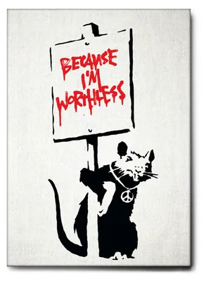 Immagine prodotto di Giallobus - Topo, Because I'm worthless - Banksy - 50L x 70l cm - Quadro - Tela Canvas Telaio Standard