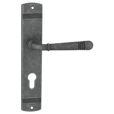 Produktbild von DOMINO Türgriff 72 Drückergarnitur PZ-Profilzylinder Set | Langschildgarnitur |für Zimmertür, Bürotür, Kellertür & Innentür |Antikes Nickel | LOFT M95