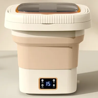 Imagen del producto de Lavadora plegable de 9 litros: pequeña, automática y portátil, ideal para dormitorios, perfecta para ropa de bebé y ropa interior. Color beige