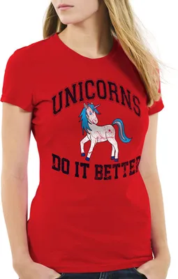 Produktbild von style3 Unicorns Do It Better Damen T-Shirt Einhorn Fun Shirt, Farbe:Rot, Größe:2XL