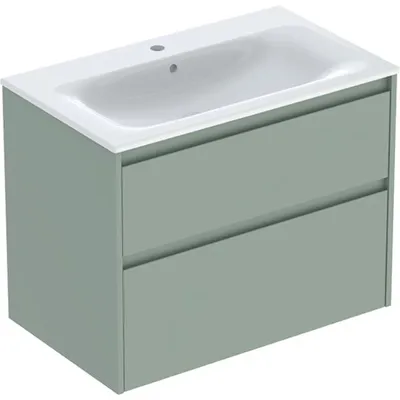 Produktbild von Geberit Renova Plan Set Möbelwaschtisch schmaler Rand, mit Unterschrank, zwei Schubladen: 80x62.1x48cm, Breite Waschtisch=80cm, Waschtisch: weiß / KeraTect, Korpus, Front: salbeigrün / lackiert seidenmatt