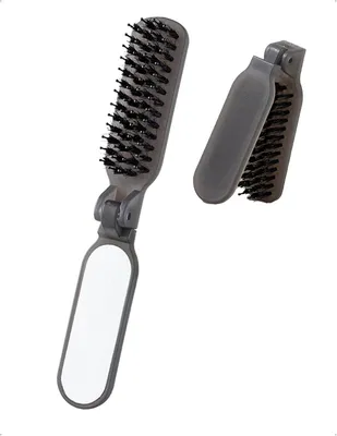 Produktbild von Mini Haarbürste mit Spiegel, faltbar, 10,5 cm kompakt, für unterwegs