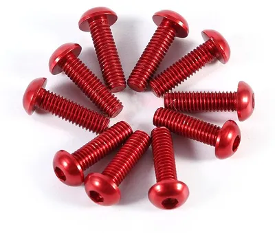 Obrázok produktu pre 10 ks M3 6–10 mm gombíková hlava z hliníkovej zliatiny, metrická imbusová skrutka, červená, 10 mm