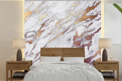 Produktbild von MuchoWow® Fototapete für Wohnzimmer oder Schlafzimmer Wandtapete Vinyl Motivtapete Marmor - Weiß - Gold - Rot - 240x240 cm - Schlafzimmer-Tapete