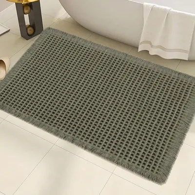 Produktbild von Badematte Waffelmuster super saugfähig rutschfest maschinenwaschbar 46 x 77 cm Grün