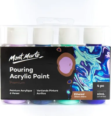 Produktbild von Mont Marte Bastelfarbe PREMIUM Pouring Acrylfarbe, Gieß-Acryl, je 4 x 60 ml, Farbe Ethereal,Untereinander vermischbar & bereits mit Medium vorgemischt