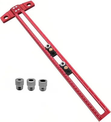 Zdjęcie produktu dla liniał do pozycjonowania wierteł 2w1 500 mm, narzędzie do znakowania w kształcie litery T, skala metryczna/imperialna z tulejami wiertarskimi 6/8/10 mm