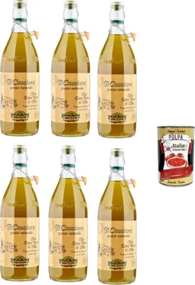 Produktbild von 6x Farchioni Casolare Olivenöl Extra Vergine 1Lt 100% nativ natives Olio Oliva + Italian Gourmet Polpa 400g