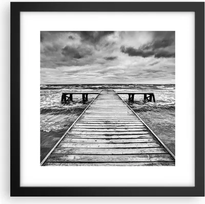 Produktbild von Gerahmtes Poster - Schwarzer Rahmen - Brücke Meer Welle - 30x30 cm - Wand Bild - Wanddeko - Wandbilder - Kunstposter - Wandposter - Bilderrahmen - Bilder - Kunstdruck - Wandbild - P2BAC30x30-3637