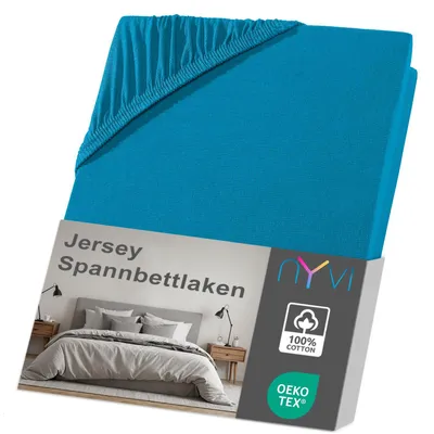 Produktbild von NYVI Jersey Spannbettlaken DreamScience 140x200 - 160x200 cm petrol für Matratzen bis 22 cm Höhe - Weich & Anschmiegsam, Rundumgummizug, Bügelfrei