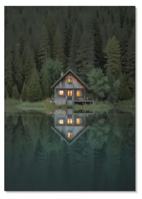 Produktbild von POSTER - 59x84 cm (A1) - Obel Z. - Spiegelung der Berghütte – Naturblick - Wandbild für Wohnzimmer Schlafzimmer & Flur, Modernes Poster Wanddeko, Ungerahmt