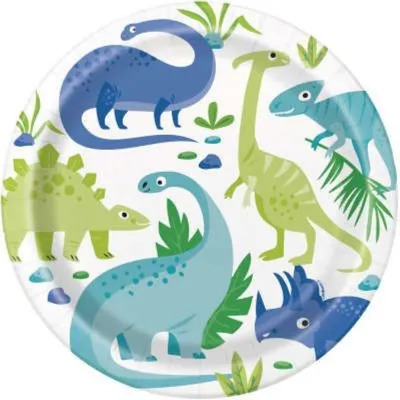 Obrázek produktu pro Párty talíře DINOSAURUS - zelenomodré - 8 ks - 22 cm