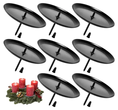 8er-Set Kerzenhalter für Adventskranz, Metall, schwarz, Ø 8 cm