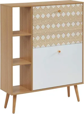 Image de Commode à tiroirs - Blanc et chêne - Pièce unique - 80 x 23,5 x 97,5 cm