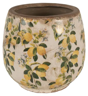 Immagine prodotto di Vaso da fiori Clayre & Eef Ø 15x15 cm Beige Giallo Vetroceramica Limoni