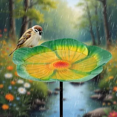 Produktbild von Blütenförmige, rostfreie und wetterfeste Vogeltränke für Garten, Terrasse und Hof