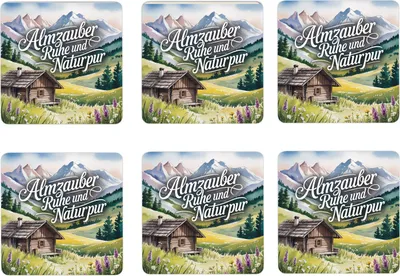Produktbild von Oberbayern Alpenwiese 6er Set Untersetzer aus Holz - Almzauber