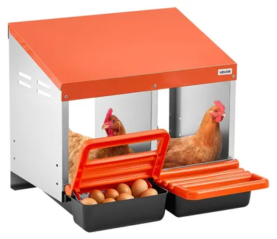 Obrázek produktu pro VEVOR hnízdo pro nosnice 535x525x475 mm, 2 přihrádky, kovové hnízdo pro kuřata se záchytnou vanou a větracími otvory, hnízda pro drůbež, rolovací hnízdo, ideální pro slepice, kachny, kuřata a jinou drůbež, oranžová barva