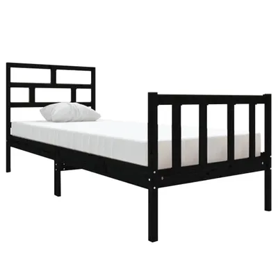 Image de vidaXL Lit en bois massif pin noir 75x190 cm