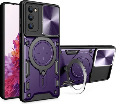 Produktbild von Handyhülle für Samsung Galaxy S20 FE 5G/4G Dual-Layer Stoßfest Rüstung Hülle mit Dia Kameraschutz und Kreisförmig Ring Ständer Lila