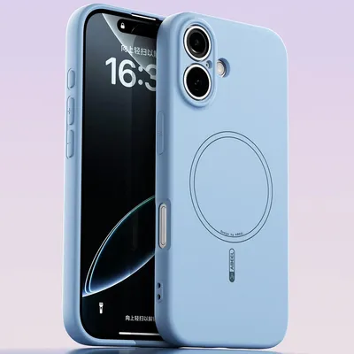 Image de Coque magnétique pour iPhone 16, compatible MagSafe, silicone liquide, résistant aux chocs et aux rayures Bleu