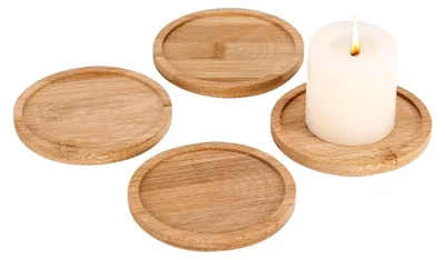 Produktbild von 4 Stück Holz Kerzenteller für Kerzenhalter, Runde Untersetzer für Kerzen, D 7,8 cm