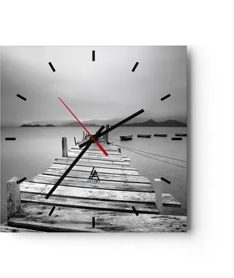 Produktbild von Wanduhr - Quadrat - Glasuhr - Brücke See - 30x30cm - Schleichendes Uhrwerk - Lautlos - zum Aufhängen bereit - Dekoration Modern - Wanddekoration aus Glas - C3AC30x30-3523