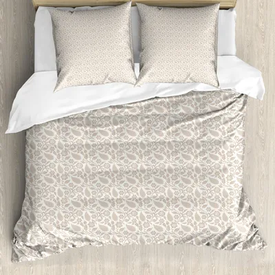 Zdjęcie produktu dla ABAKUHAUS orientalny zestaw pościeli, motywy paisley z Bliskiego Wschodu z jednokolorowymi kwiatami i liśćmi w stylu antycznym, 155 x 220 cm + 80 x 80 cm, biały beżowy