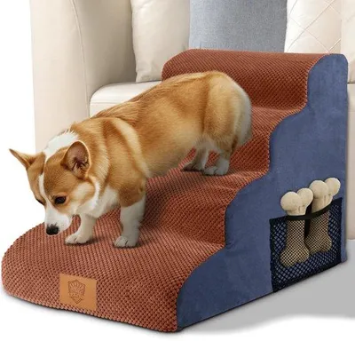 Immagine prodotto di Scala per gatti da interno, scala antiscivolo per cani di piccola taglia e gatti, scala a 4 gradini per letto e divano, realizzata in schiuma ad alta densità, scala portatile per animali domestici con rivestimento lavabile
