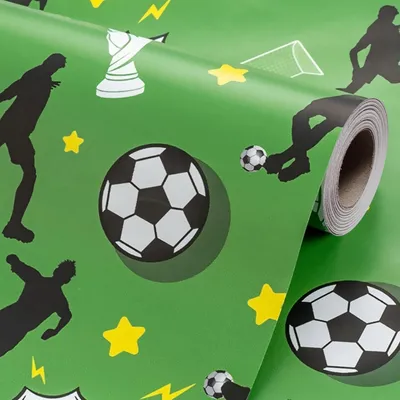 Image de Papier d'emballage, motif football, couleur verte, dimensions 43 x 5 mètres