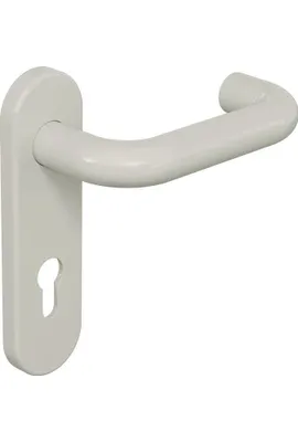 A light gray door handle with a keyhole plate, shown against a white background.