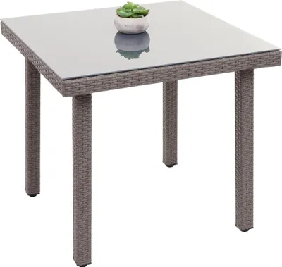 Produktbild von Poly-Rattan Gartentisch Chieti, Esstisch Beistelltisch Tisch mit Glasplatte, 80x80cm grau