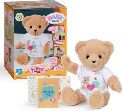 Produktbild von BABY born Singender Teddy - Plüschbär mit Soundfunktion & weißem Strampler - Bewegliche Arme & Beine - Geeignet für Kinder ab 18 Monaten - singt 5 deutsche Lieder aus der Serie