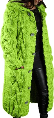 Produktbild von ASKSA Damen Strickjacke Grobstrick Casual Sweater Cardigan mit Knoepfen Oversize Strickcardigan, Hellgruen, 5XL