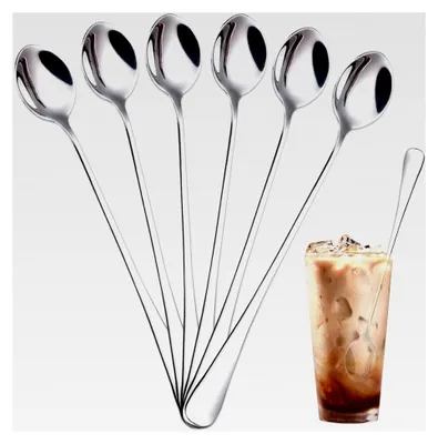 Produktbild von 6 Stück Latte Macchiato Löffel, 19,7 cm Dessertlöffel Lang, Langlebige Löffel aus Edelstahl, Spülmaschinengeeignet