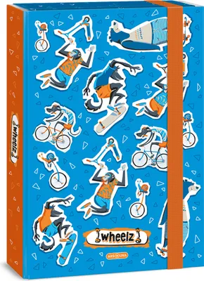 Produktbild von Ars Una Heftbox A4, Sammel- Heftmappe für Schulranzen, mit Gummiband und Innenklappen, Wheelz, blau-oragne, für Jungen