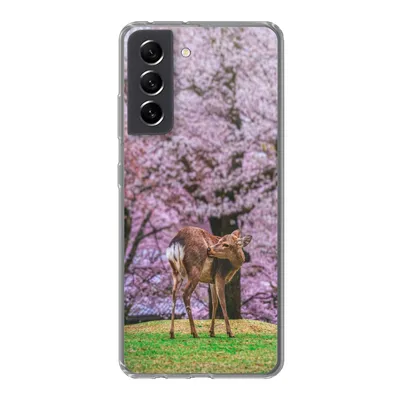 Produktbild von MuchoWow® Handyhülle Schutzhülle Hülle für Samsung Galaxy S21 FE Hirsch - Rosa - Blüte Silikon Softcase Handy Hülle - Mobiltelefonhülle