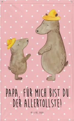 Produktbild von Mr. & Mrs. Panda Wandbild Bären mit Hut - Rot Pastell - Geschenk, Tapestry, Papa, Paps, Gobelin, Family, Wandtuch, Wandbehang, Vatertag, Boho Wandteppich, Muttertag