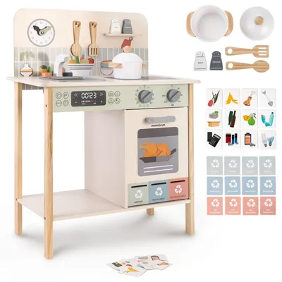 Produktbild von Kinderküche Holz Spielküche mit Backofen und Zubehör Haushaltsspielzeug Bunt