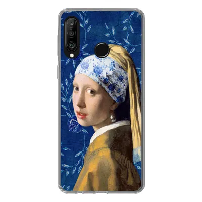 Produktbild von MuchoWow® Handyhülle Schutzhülle Hülle für Huawei P30 Lite Mädchen mit Perlenohrring - Delfter Porzellan - Vermeer - Blumen - Gemälde - Alte Meister Silikon Softcase Handy Hülle - Handyhülle