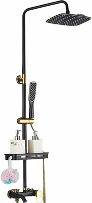 Productafbeelding van Retro douchesysteem - Regen douche met handdouche - Messing - Nostalgisch design - Zwart