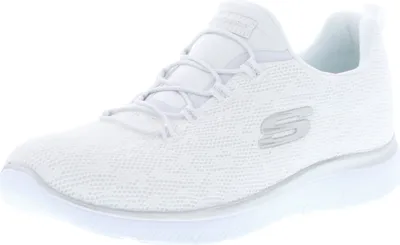 A white Skechers sneaker is shown from the side against a white background.